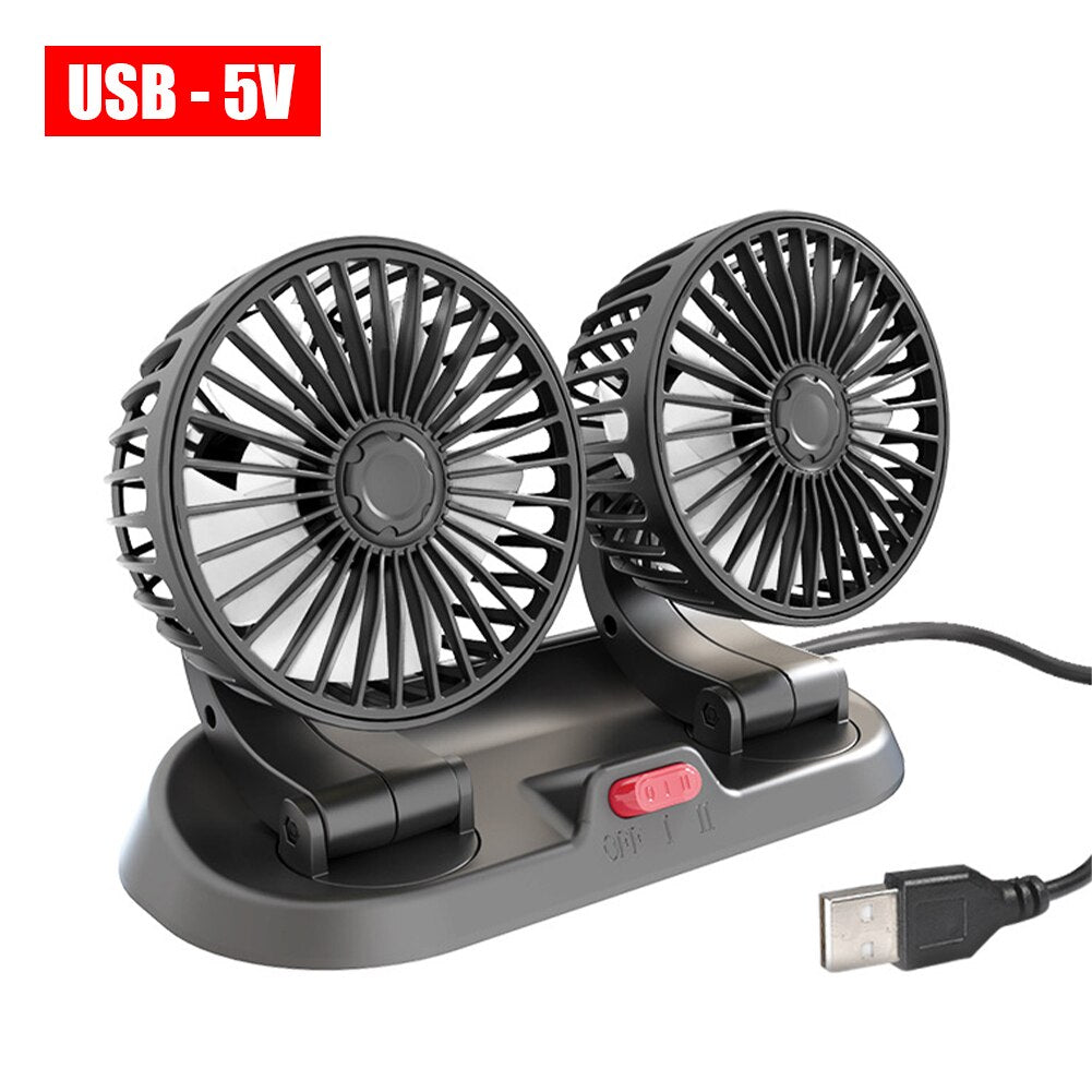 USB Car Dual Head Portable Fan