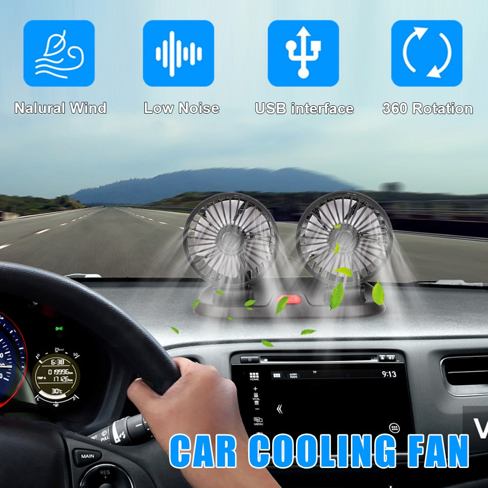 USB Car Dual Head Portable Fan