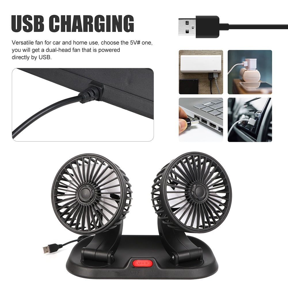 USB Car Dual Head Portable Fan