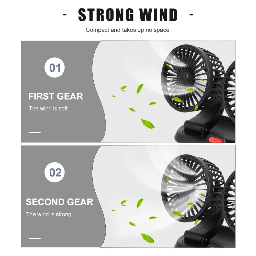 USB Car Dual Head Portable Fan